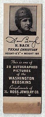 40RM 1940 Washington Redskins Matchbook Sammy Baugh